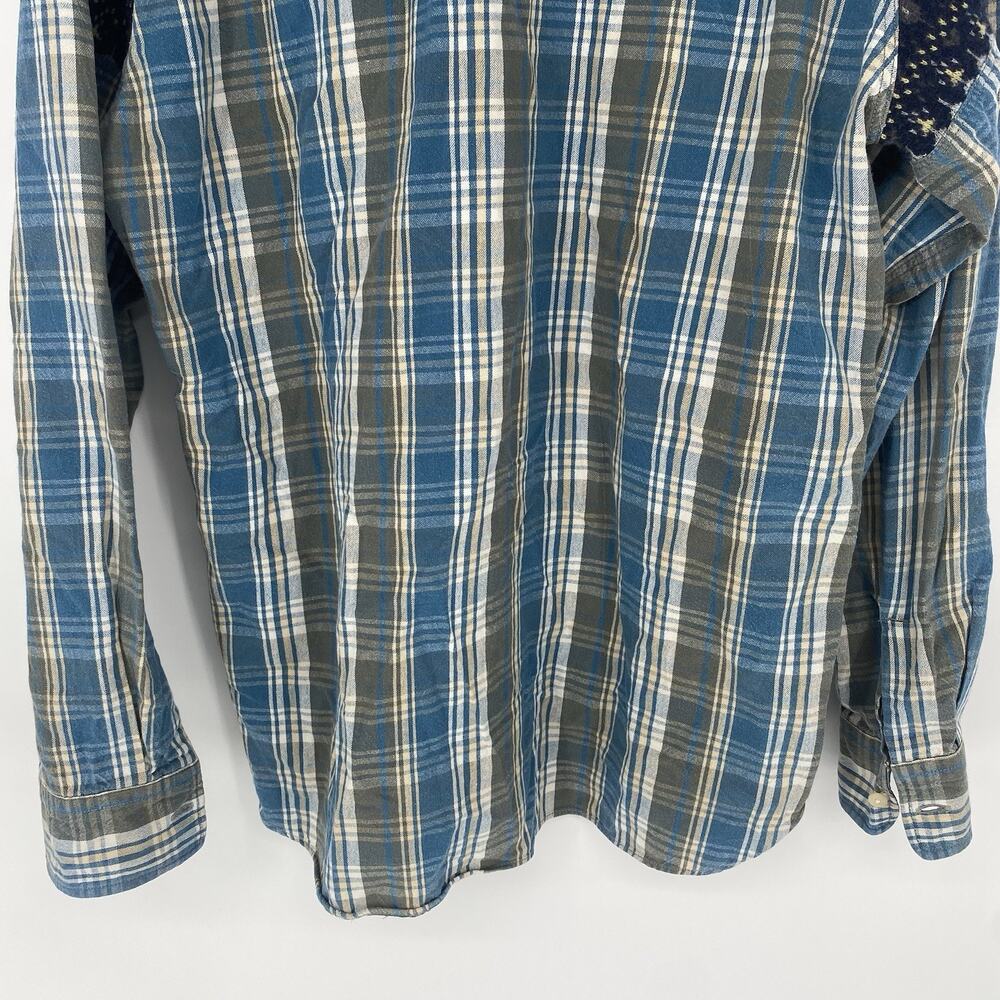 Nanamica Plaid Shirt Womens L Patchwork Woven Shoulder Japanese Blue - Picture 6 of 8